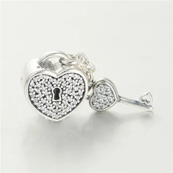

Compatible With European Charm Bracelet 100% 925 Sterling Silver Lock Of Love Clear CZ Charms For Women Bracelet DIY Jewelry