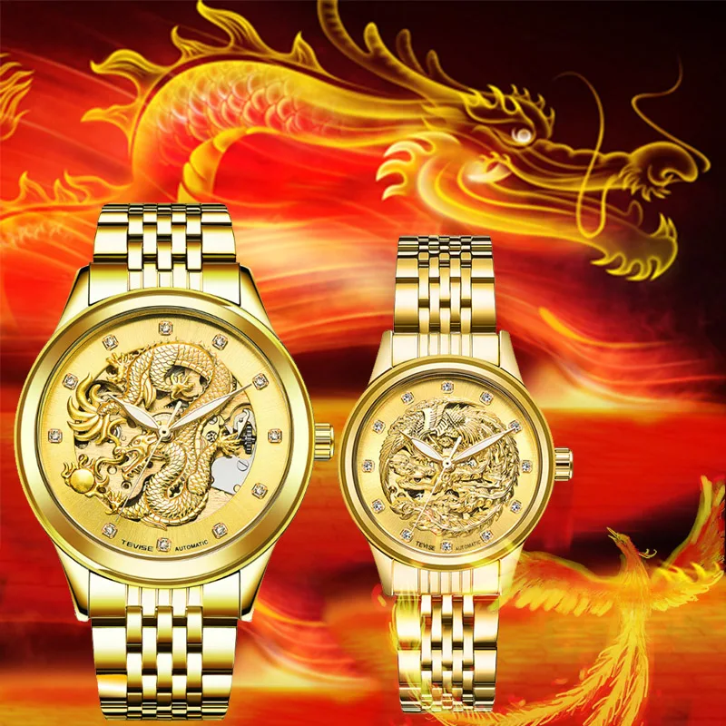 HIGH QUALITY  Hot Sell Tevise Brand Couple Watch Men Women Automatic Mechanical Watches Gold-Plated Luxury Clock 
