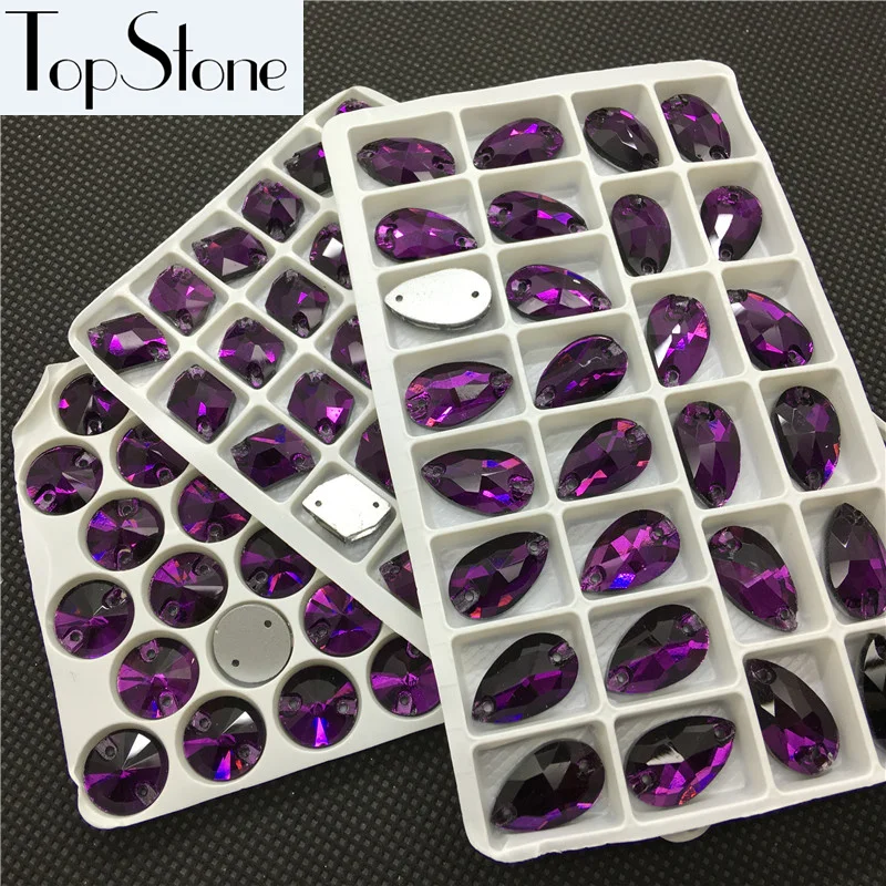 

New purple velvet Color Teardrop,Cosmic,Rivoli,Triangle Shape Glass Sew On Stone Flatback 3 Holes Sewing Glass Crystals Beads