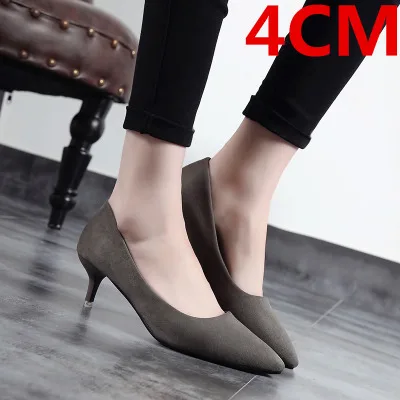 Gray 4 cm Новинка; сезон весна-осень; корейские модные розовые туфли на высоком каблуке-шпильке с острым носком; замшевые тонкие туфли с закрытым носком и бантом - Цвет: Gray 4 cm