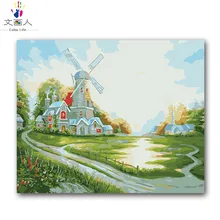 Пейзаж большая ветряная мельница картина маслом пакет diy цифровая картина маслом по номерам с комплектами взрослые дети практическая краска