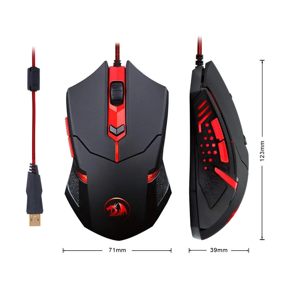 Игровая мышь Redragon M601 с боковыми кнопками, светодиодный, с подсветкой, регулируемые эргономичные геймерские мыши 3200 dpi, 8 встроенных весов