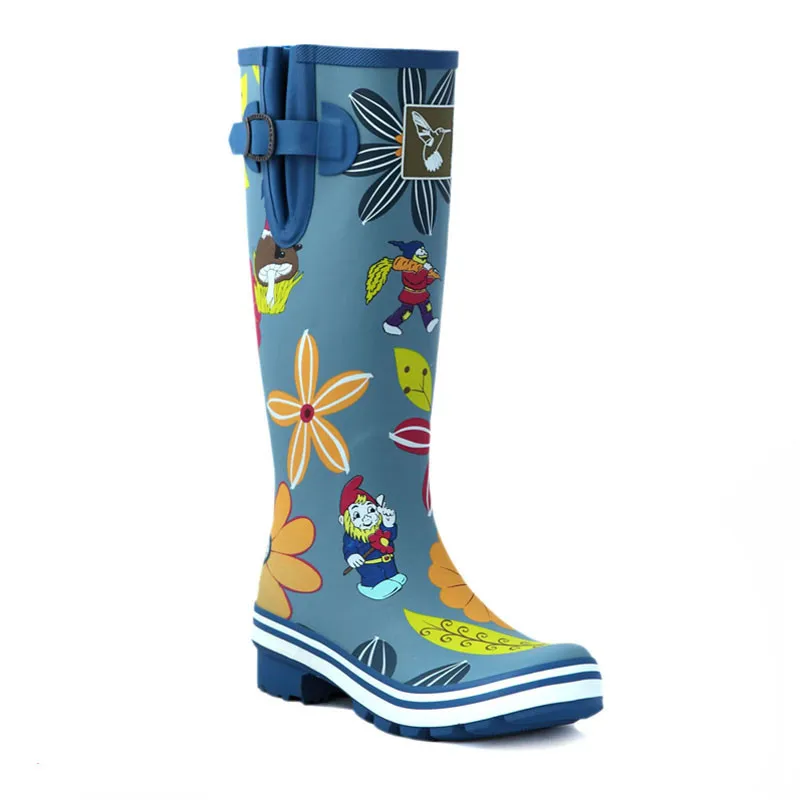 SWYIVY Rainboots Woman Rubber High Top 2018 Auutmn Winter Flower Print Lady Willies Boots Female Brand Design Rainboots 41 Size