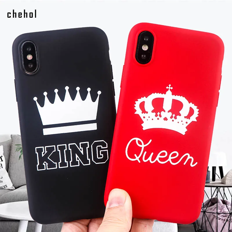 

King Queen Crown Printing Phone case for Iphone X XS XS Max XR 6s 7 8 Plus Soft silicone Protect covers Phone Cases Accessories