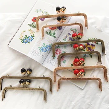 

Two Sizes 20.5 cm or 25 cm Red or Black Pearl Big Ball Clasp Color 1 pcs Metal Purse Frame Bag Handle DIY Sewing Purse Frames