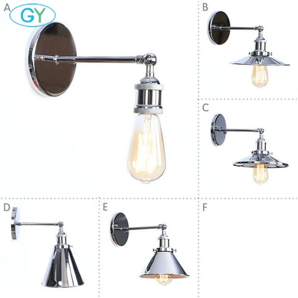

Chrome Finish Vintage Industrial Wall Light Loft Metal E27 Wall Sconce Retro Deco Stair Hallway Balcony Bathroom Vanity Lighting