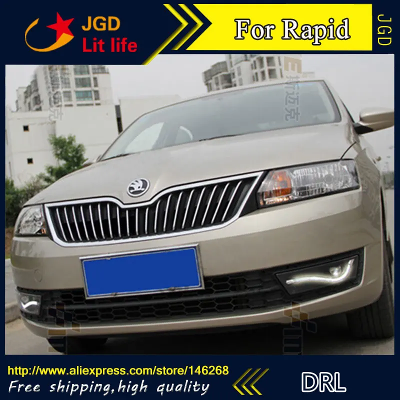 Free shipping 12V 6000k LED DRL Daytime running light for Skoda Rapid 2013 2014 fog lamp frame Fog