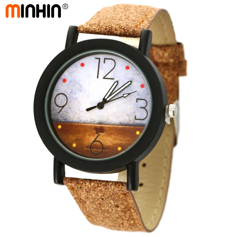 

MINHIN Golden Color Imitation Leather Watch Charm Design Retro Quartz Wristwatches Casual Party Dress Watch Montre Femme Clock