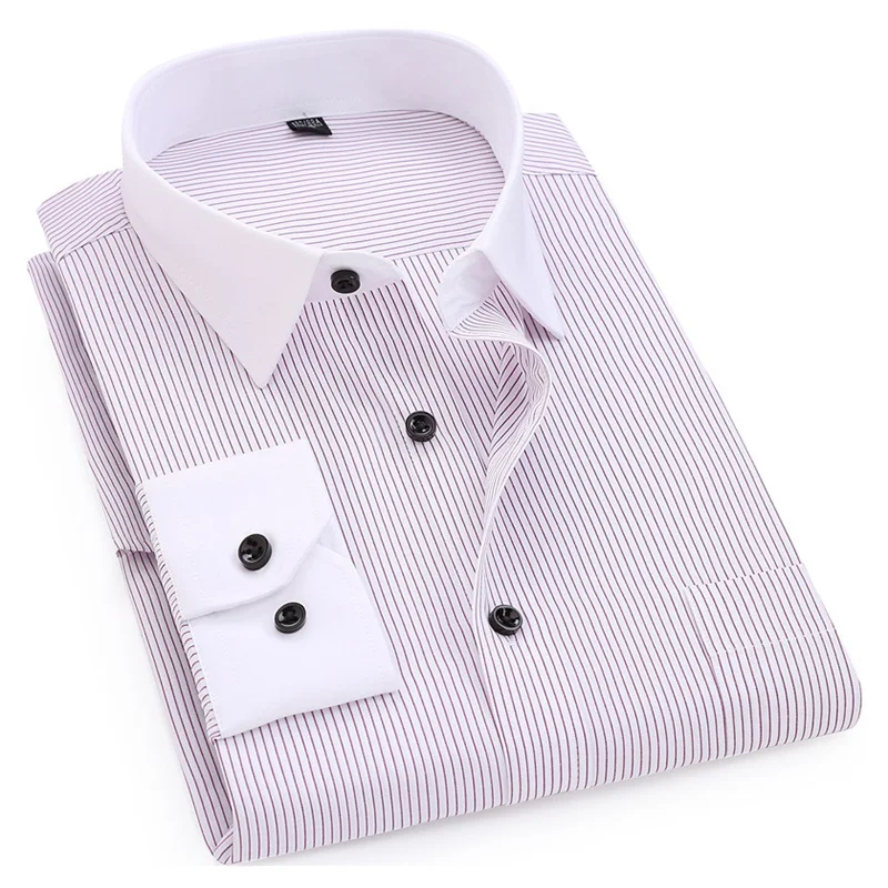 Полосатая Мужская рубашка с белым воротником, дизайнерская формальная модная деловая Мужская Повседневная рубашка с длинным рукавом, Стандартная посадка, большой размер 7XL 8XL