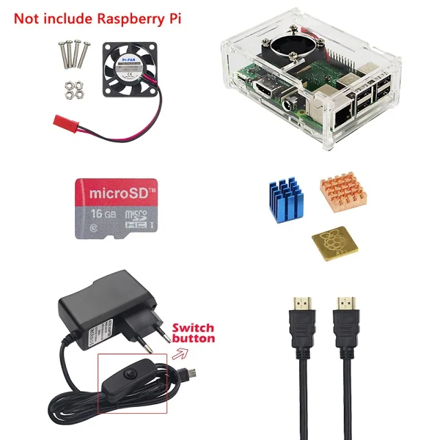 Для Raspberry Pi 3 комплект Акриловый чехол коробка+ вентилятор охлаждения+ адаптер питания зарядное устройство+ радиатор Coolor для Pi 3 Модель B 3B Plus - Цвет: Kit C