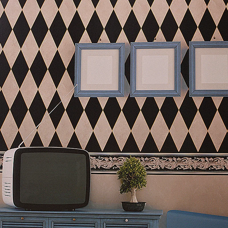 

American Vintage Style Wallpaper Rhombus Wallpaper for Walls Living Room Bedroom Diamond Wall Paper Roll Background Wall Pattern