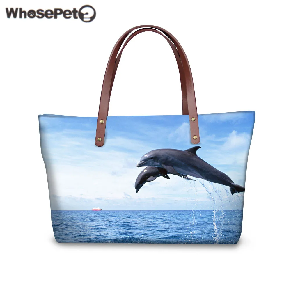 

WHOSEPET Women Handbag Shoulder Bag Dophin Shark Print Messenger Bag Ladies Top-handle Bags Large Tote Bolsa for Shopping Female
