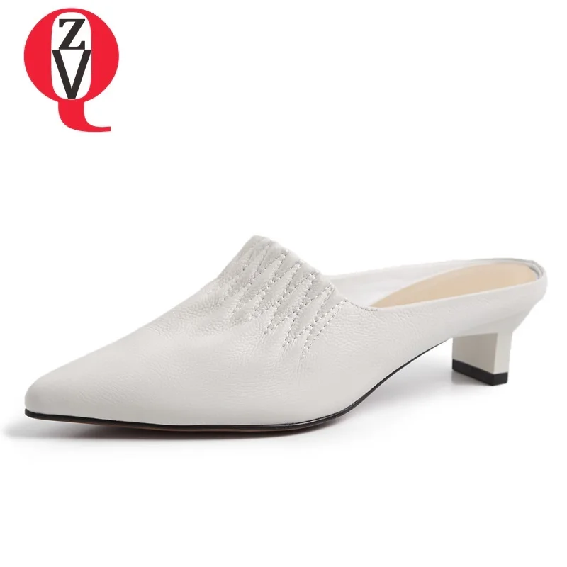 

ZVQ shoes woman summer newest fashion sexy genuine leather woman slippers outside med strange style white black ladies shoes