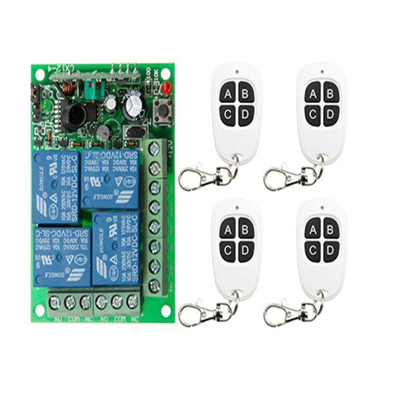 

DC12V 24V 4CH 4 CH Wireless RF Remote Control Light Switch 10A Relay Output Radio Receiver Module+ Transmitter