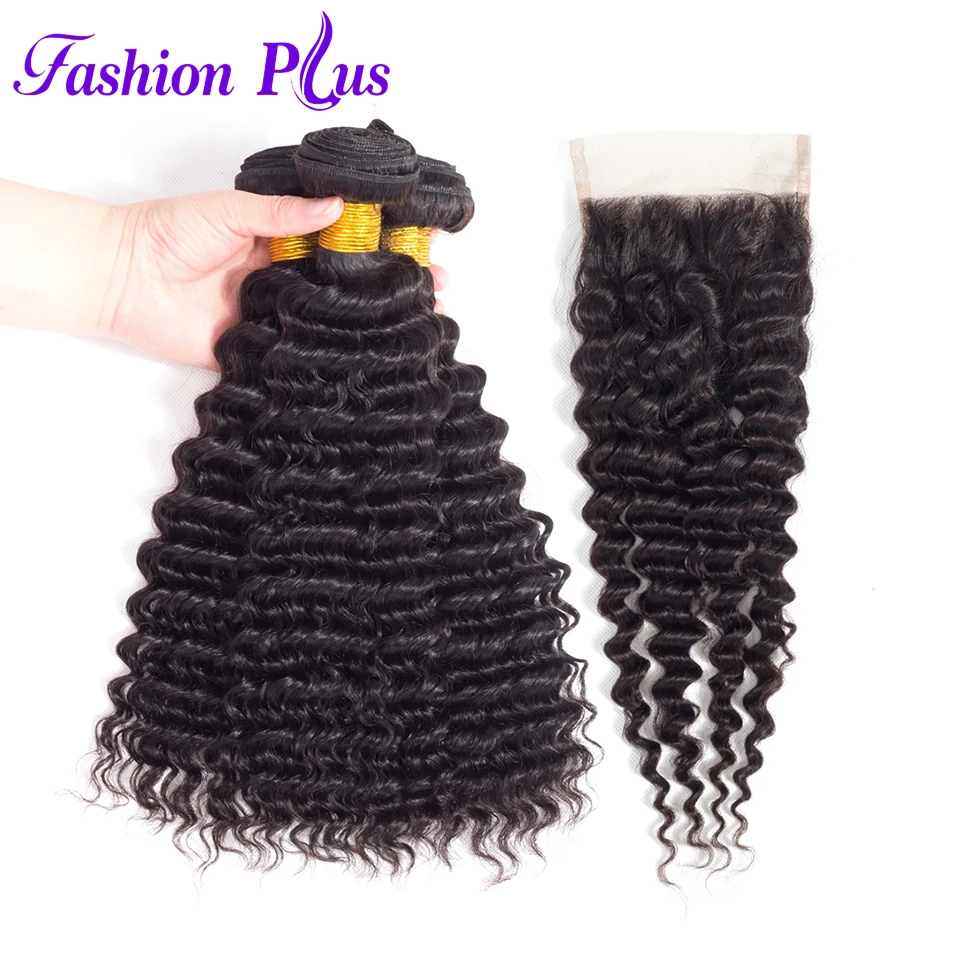 

Fashion Plus Deep Wave Bundles With Closure Brazilian Hair Weave 3 Bundle With Lace Closure Remy Human Hair Bundles With Closure