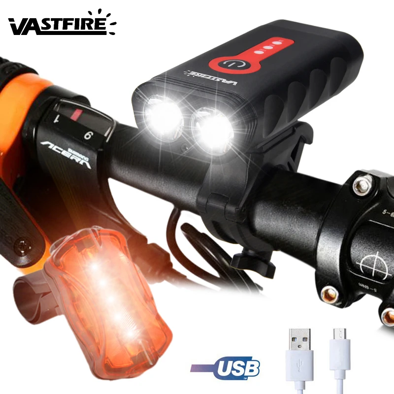 Top USB Rechargeable Bicycle Lamp Front Handlebar Torch Light L2 LED Headlight with Safety Taillight for Night Cycling Camping 22