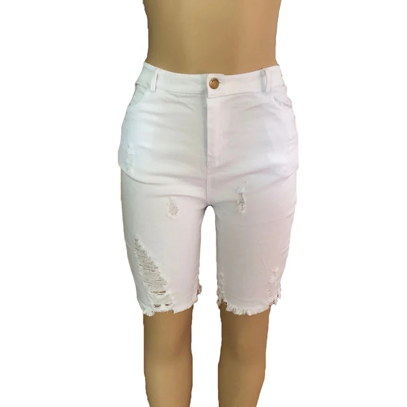 GBYXTY, модные неоновые цветные рубашки, лето, женские джинсовые шорты с высокой талией, рваные, обтягивающие, Стрейчевые шорты, джинсы, femme ZL241 - Цвет: Белый