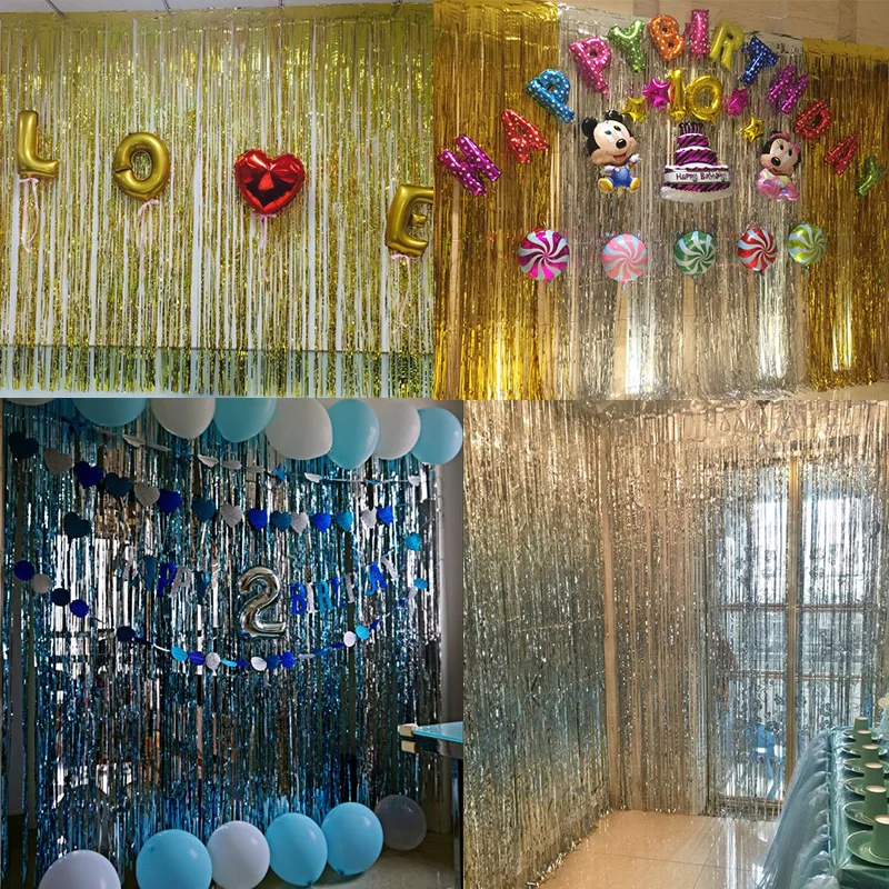 1x2 метра блестящая фольга полоса металлический дождь Шелковый занавес и алюминиевая фольга кисточкой фотография Фон Декор на свадьбу День рождения