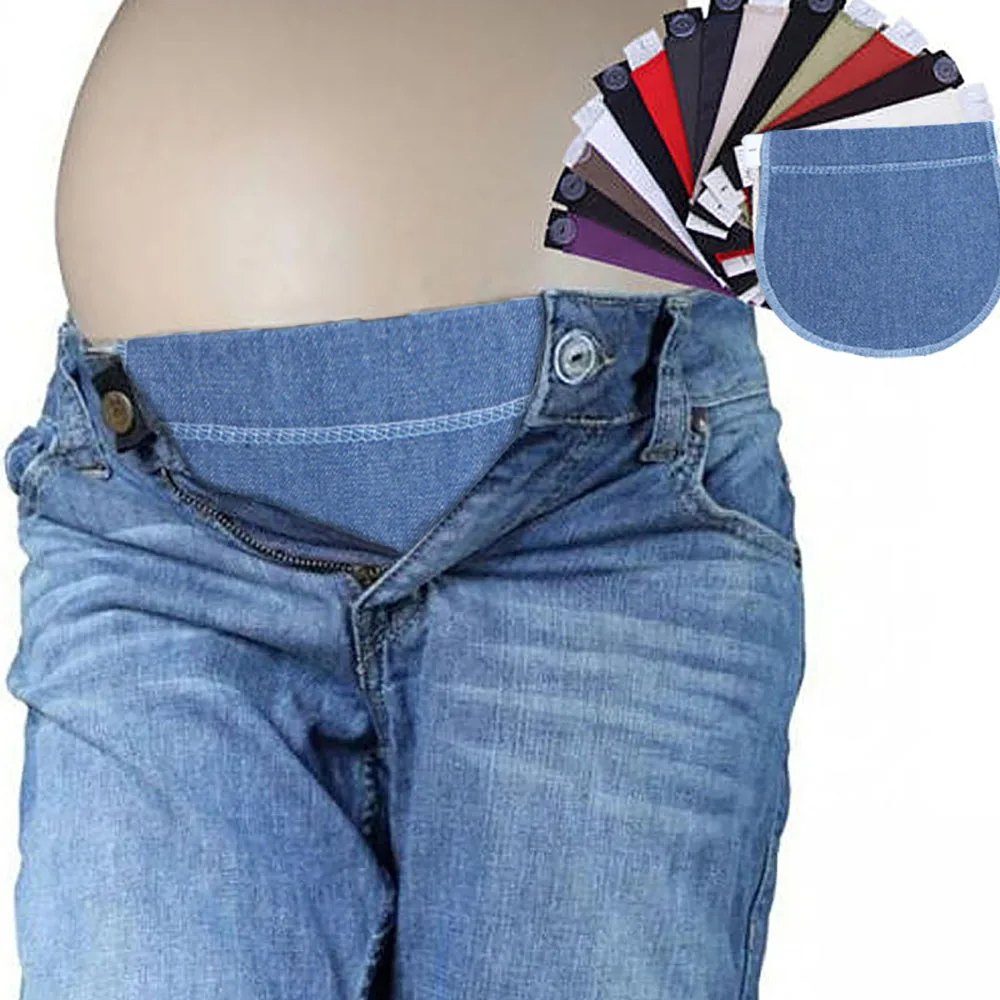 Waistband Jeans Maternity Waist Pregnancy Elastic Belt Adjustable Pants Extender Soft Cotton-Black