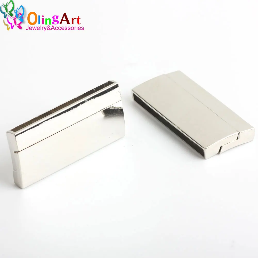 OlingArt 41*19MM 2Pcs/lot Flat magnet buckle silver-color Leather clasps Jewelry Findings DIY Fit 39*3MM cord /bracelet