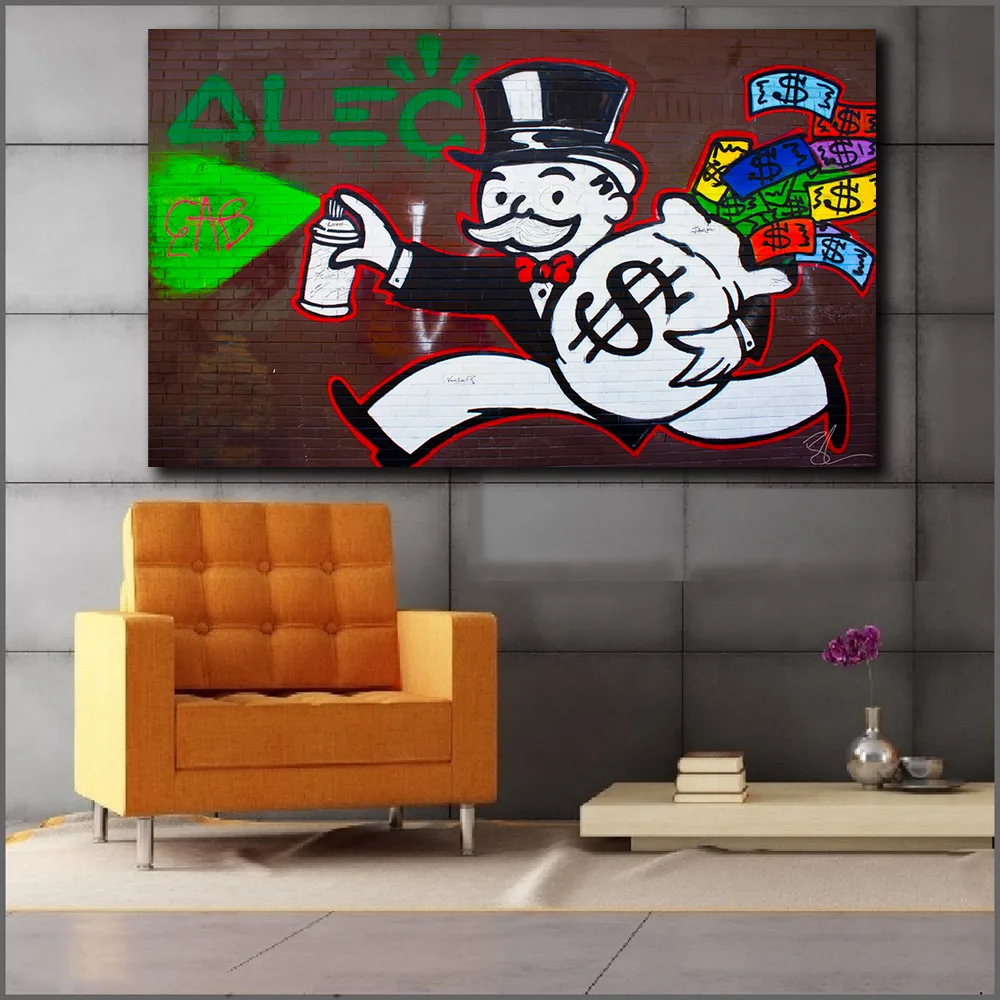 

Monopolyingly Art Canvas Painting Street Artist Scrooge Mcduck Dollar Sign Statue Poster Wall Picture for Living Room No Frame