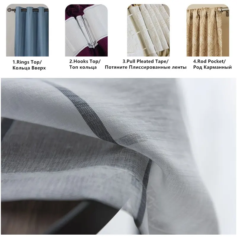Byetee moderno tira ventana para sala Color gris Cortinas cocina cortina de Tulle Cortinas
