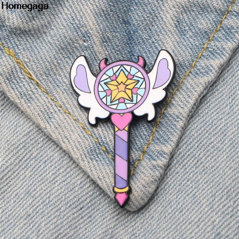 

Homegaga Star butterfly Magic Stick Wand Zinc tie Pins backpack clothes brooches for men women hat decoration badges medal D2035