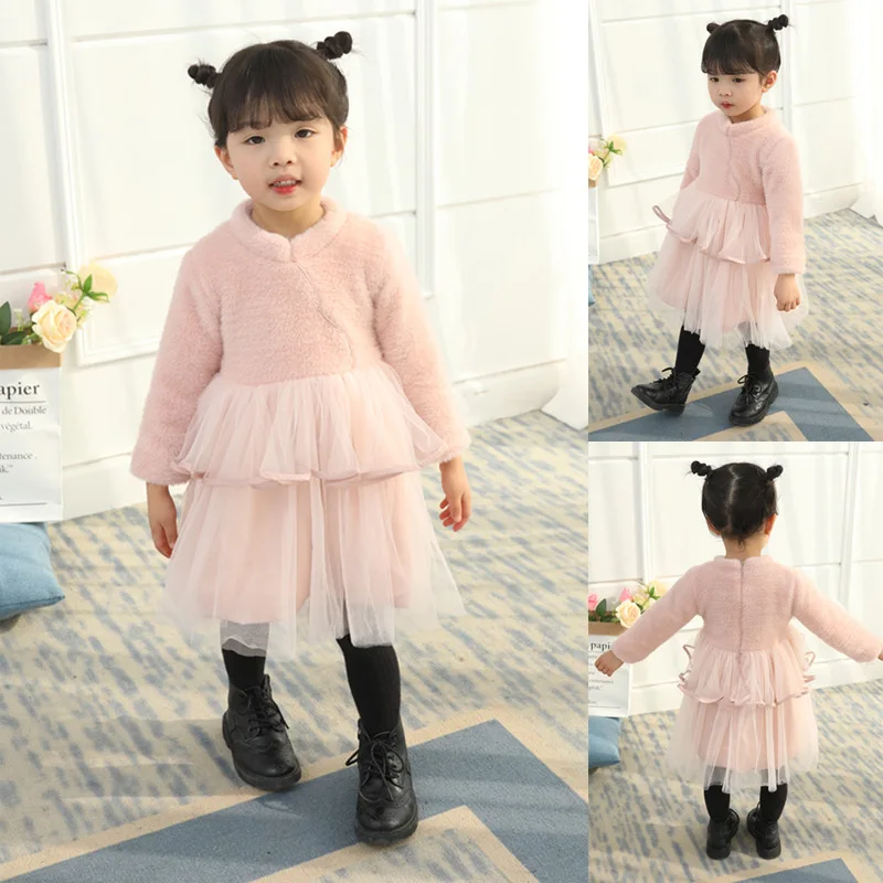 

2018 Baby Dress Vestido Infantil Children Dress In Winter With Super Brim Little Girl Is Han Edition Thickening New Year Cake