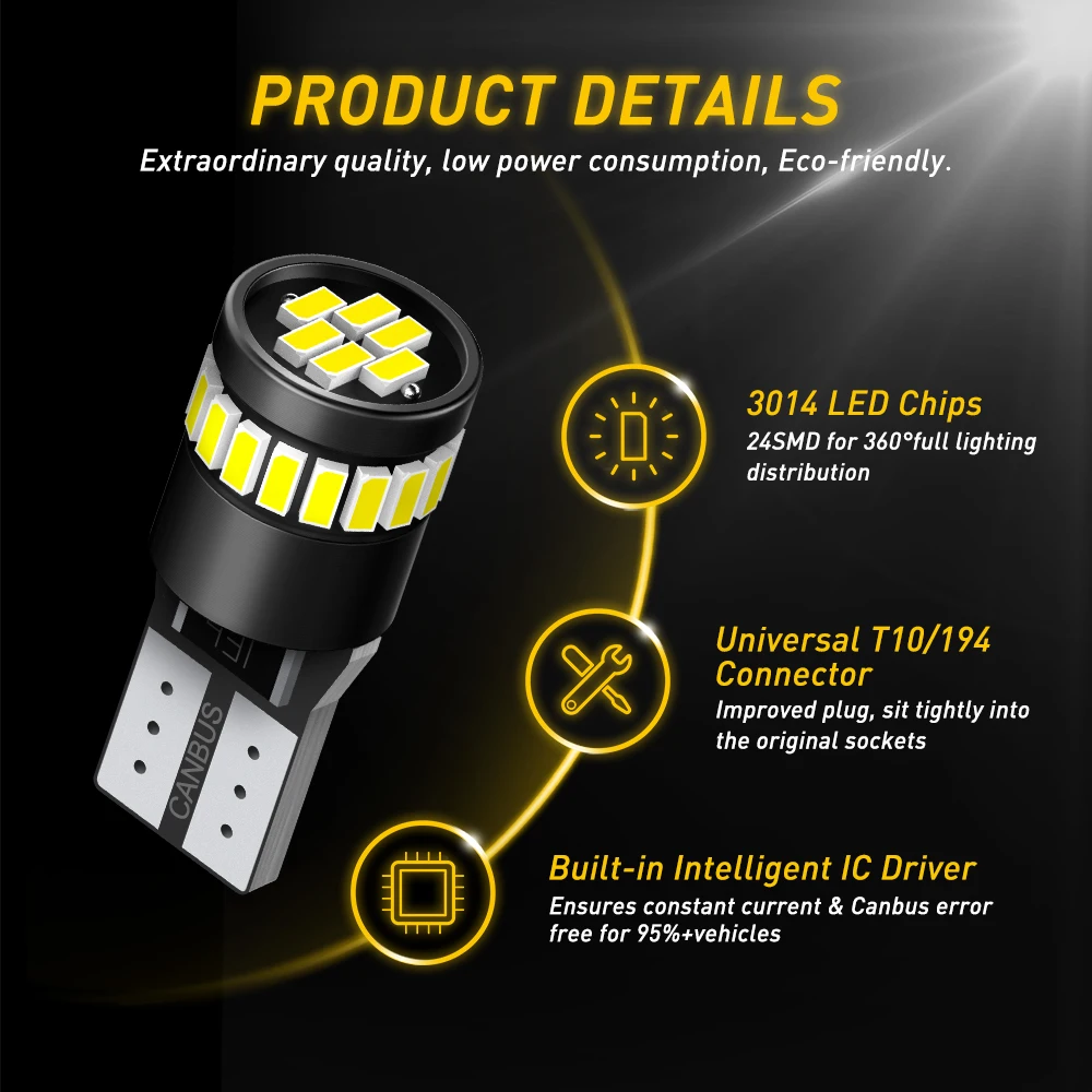 AUXITO 2x W5W T10 Светодиодный лампочки Canbus Error Free 3014 SMD для очистки автомобиля Автомобильные стояночные огни для чтения багажник авто лампы 12V белого и синего цвета Цвет