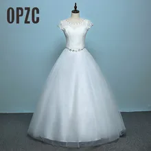 Настоящая фотография корейский стиль короткий кружевной рукав летний Стиль Модное свадебное платье свадебные платья со стразами Vestido Casamento