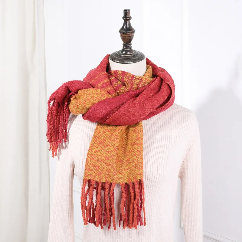 

New Women Tassel Thick Warm Winter Scarf Double-side Scarves Soft Shawls Cashmere Scarves Female Wrap Foulard