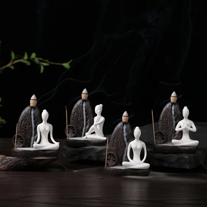 

New Useful Ceramic Yoga Girl Censer Backflow Incense Cones Burner Towel Incense Holder Office Ornaments Teahouse Home Decor