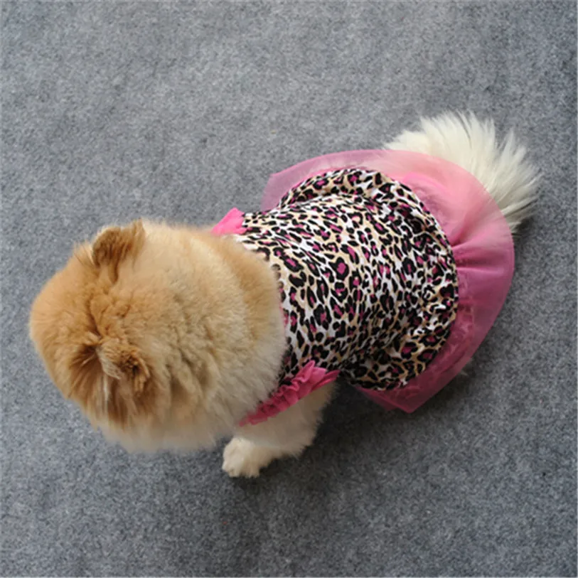 Весенне-летние платья для собак, хлопковое розовое леопардовое платье принцессы, XS-L Одежда для собак для маленьких собак, товары для животных, 40NV27