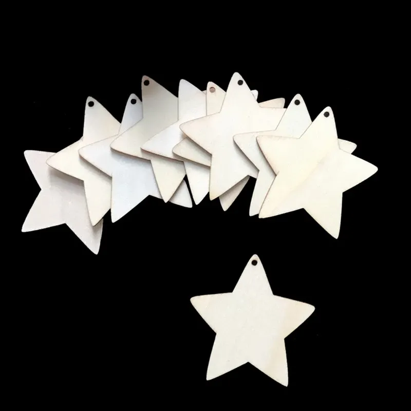 

TOP!-10 x Wooden Star Shapes, Plain Wood Craft Tags with Hole 30mm