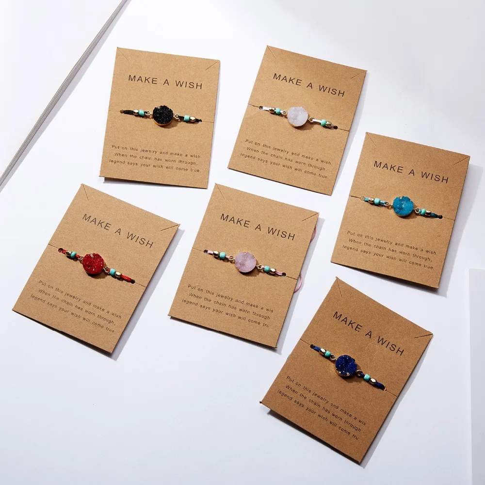 7 цветов кулон из натурального камня тканый браслет с картой Загадай желание регулируемый браслет из веревки для женщин очаровательные подарочные украшения