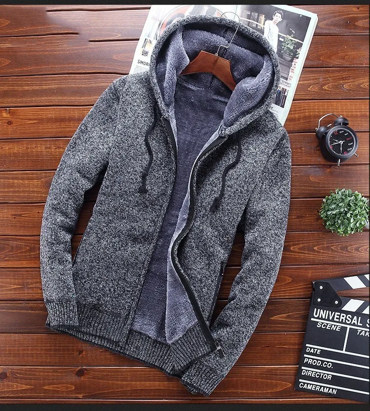 2018 شتاء جديد الرجال مقنعين Sweatercoat الذكور سميكة سترة جاكيتات معطف عارضة الدافئة سترة محبوك قميص M-3XL