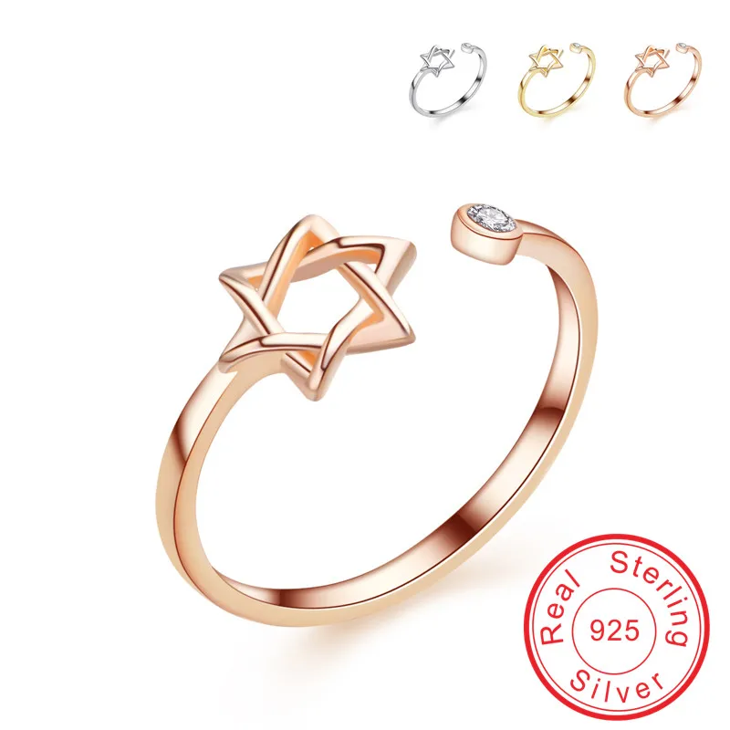 

Visisap Hollow Star of David open rings for women 3 Color Engagement 100% 925 Sterling silver Ring gold Fashion Jewelry VCYE127