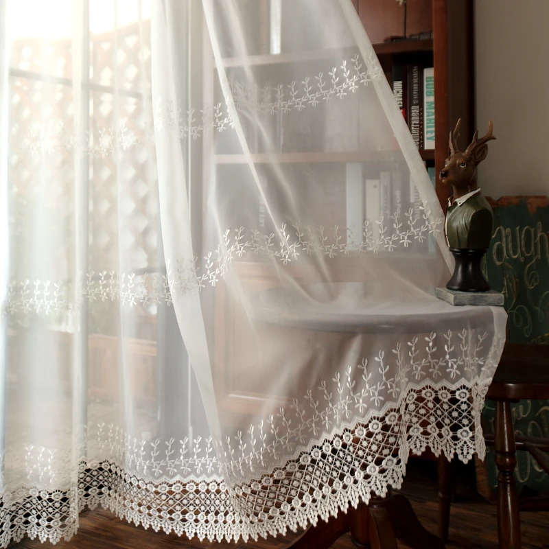 

Custom curtain tulles pastoral modern white floral lace Hollow window bedroom living room balcony sheer tulle yarn M371