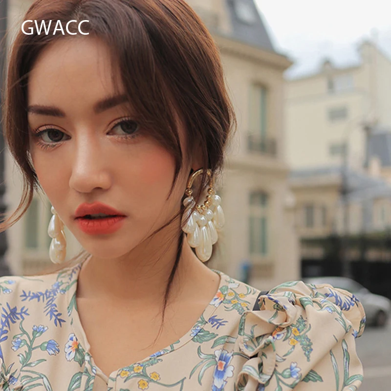 Женские Висячие серьги GWACC большие овальные с жемчугом геометрические круглые