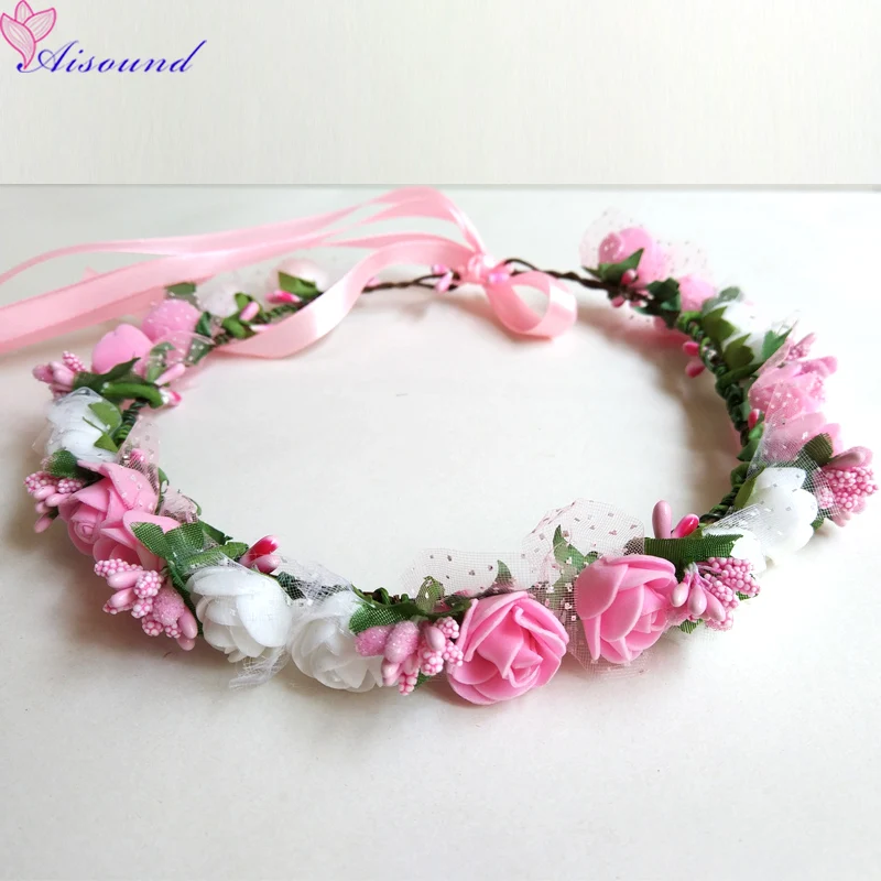

2pcs/Pack Floral Head Wreath Artificial White Rose Flower Hair Bridal Accessory Decorative Flower Wreath Bohemia Headpiece Crown