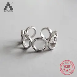 S925 стерлингового серебра простые геометрические глянцевый круг Открытие Кольца ювелирные изделия