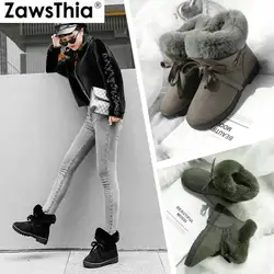 ZawsThia на платформе с круглым носком теплые плюшевые меховые зимние женская обувь искусственная замша женские зимние ботинки женская обувь