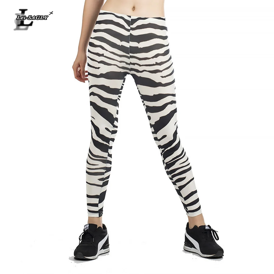 Lei-SAGLY женские летние леггинсы с цифровой печатью Zebra-Stripe skinny leggings Black Milk Slim женские лекинсы штаны