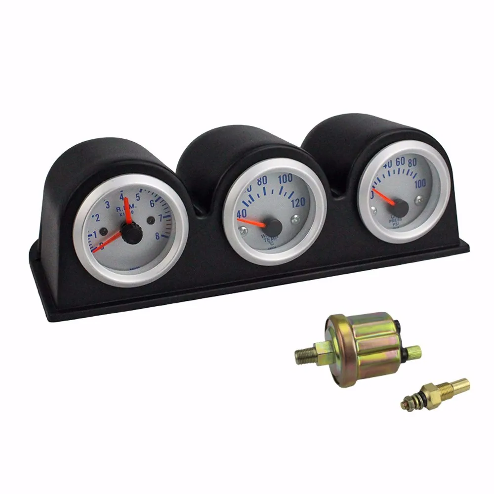 

CNSPEED 2" 52MM Triple Gauge Tachometer RPM Water Temp Gauge Oil Press Pressure Gauge Water Temperature Auto Car Gauge Meter