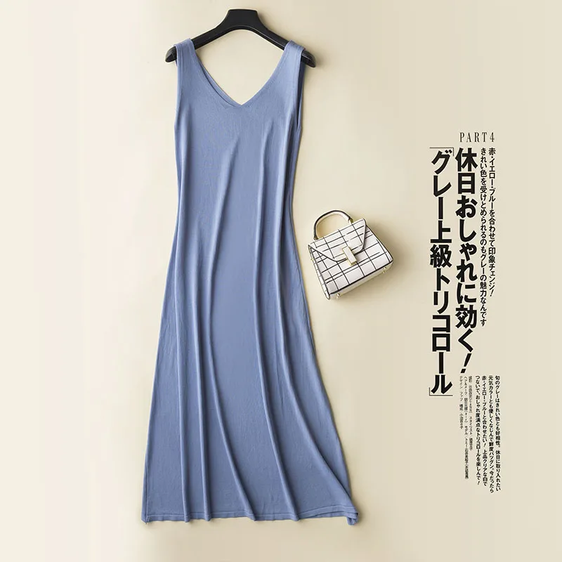 

MVLYFLRT 2019 New Knit Suspender Skirt Female V-Neck Slim Slimming Dress Sleeveless Vest Skirt Bottoming Sweater Summer