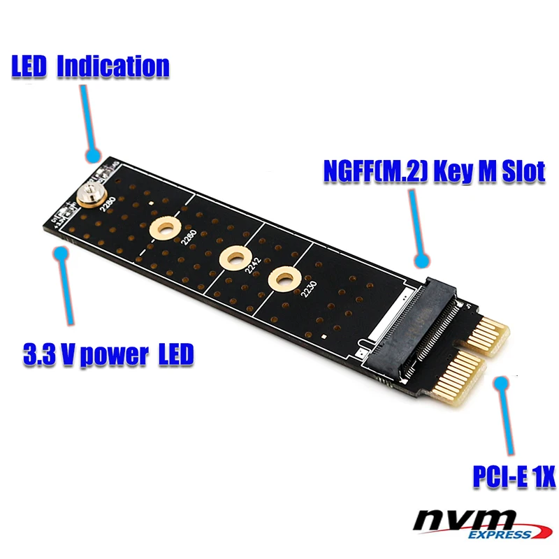 NGFF(M.2) nvme M ключ SSD для PCI-E 1X адаптер вертикальная установка для PCIe x1/x4/x8/x16 слот