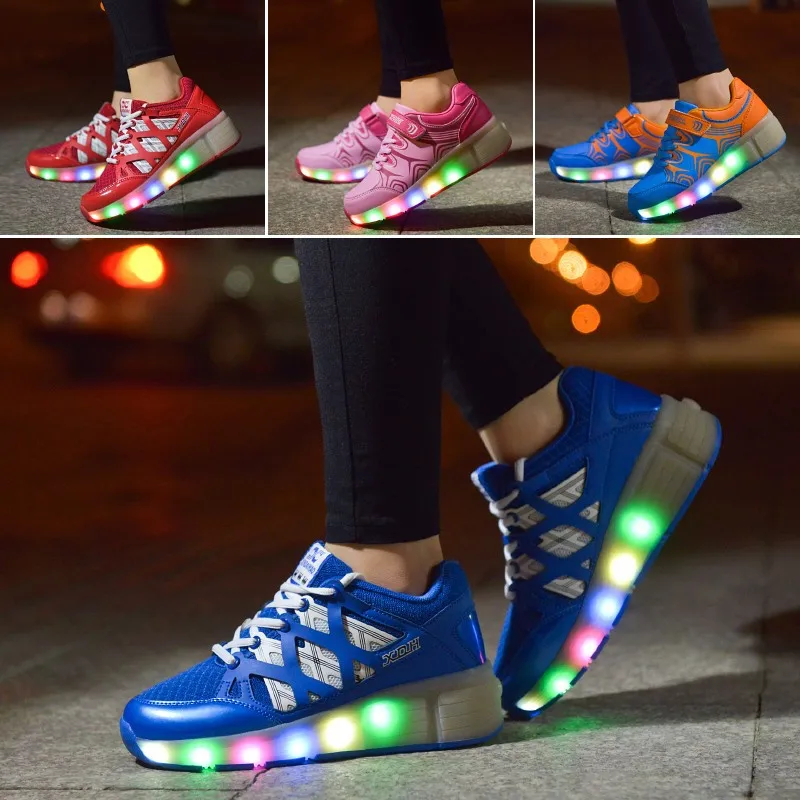 

New size 32-42 Single round wheelys Girls/Boys LED Light wheelys Children Roller Skate Shoes Kids Sneakers With Wheelys TQ6030