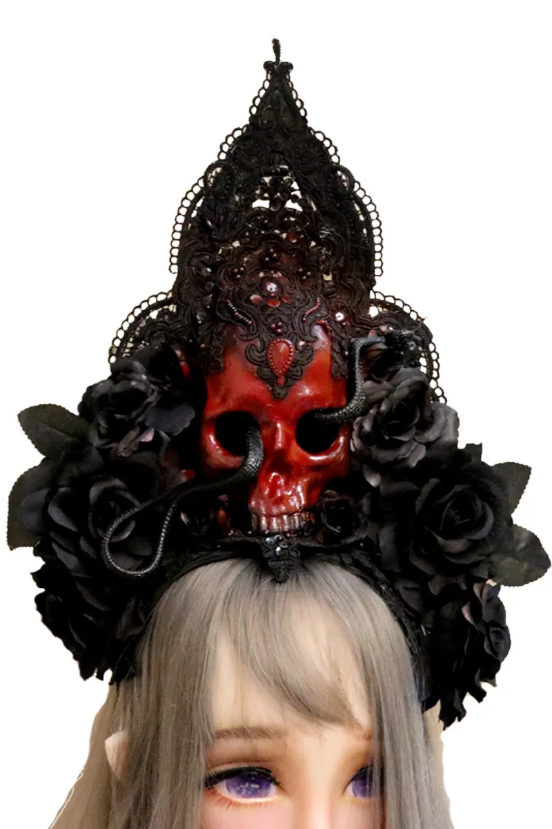 2018 Halloween Gothic Costumes Black Rose Vampire and Snake Skull Handwear Cosplay For Party (6)