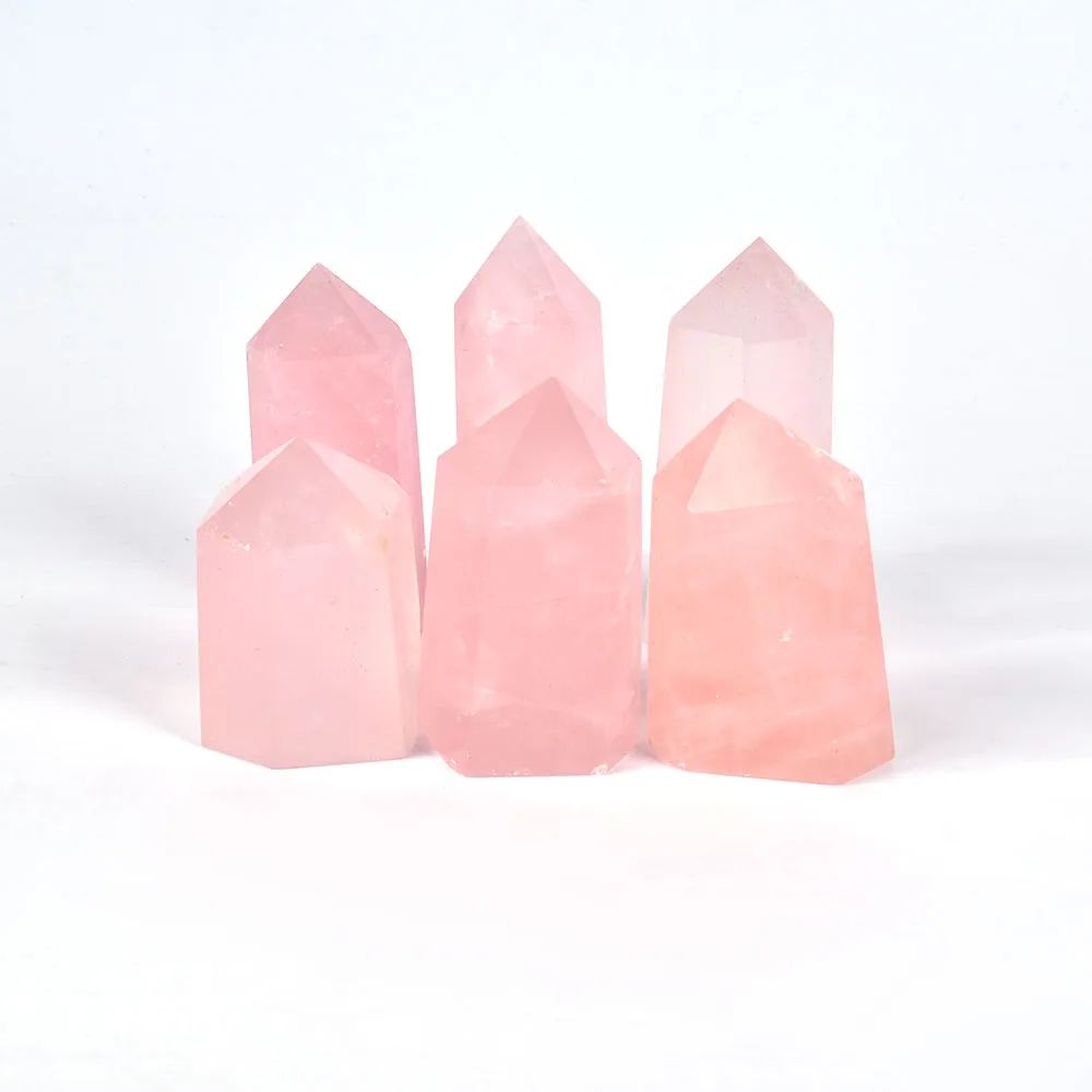

1Pcs 100%Natural Rose Crystal Six Prism Quartz Wand For Healing Single Tip Column Terminated Points Crystal For Home Decor Gift