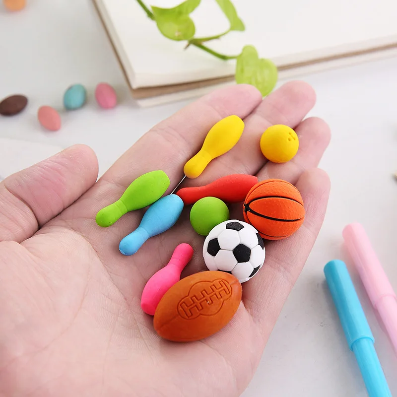 Милые Мини Ластики набор, мяч спортивный резиновый ластик-игрушка для детей, ученики школьные канцелярские принадлежности продвижение подарок для мальчиков
